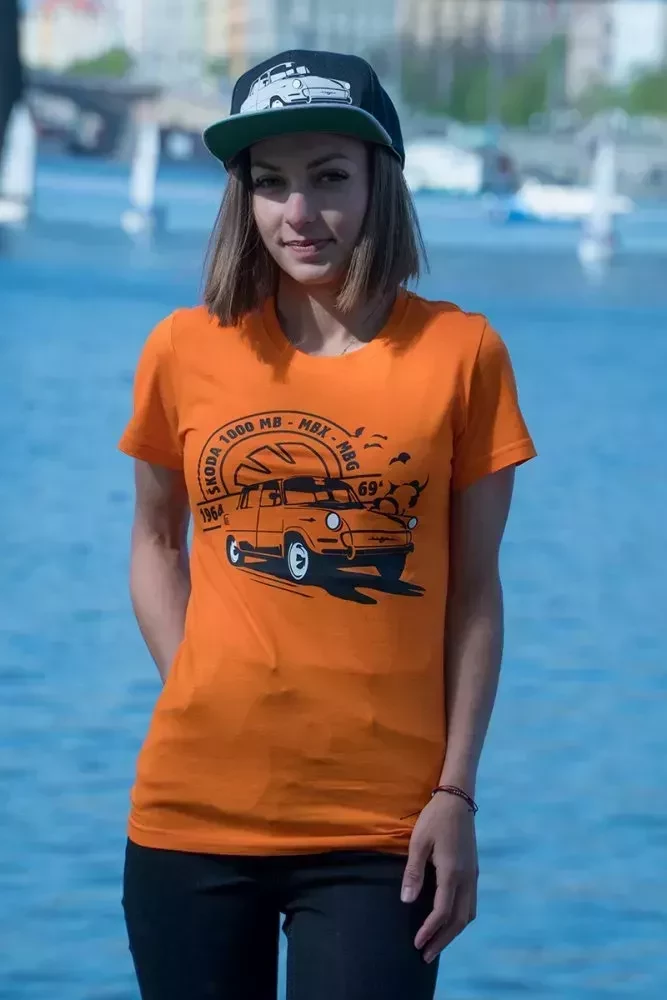 Oranžové dámské tričko se škodovkou 1000 MB