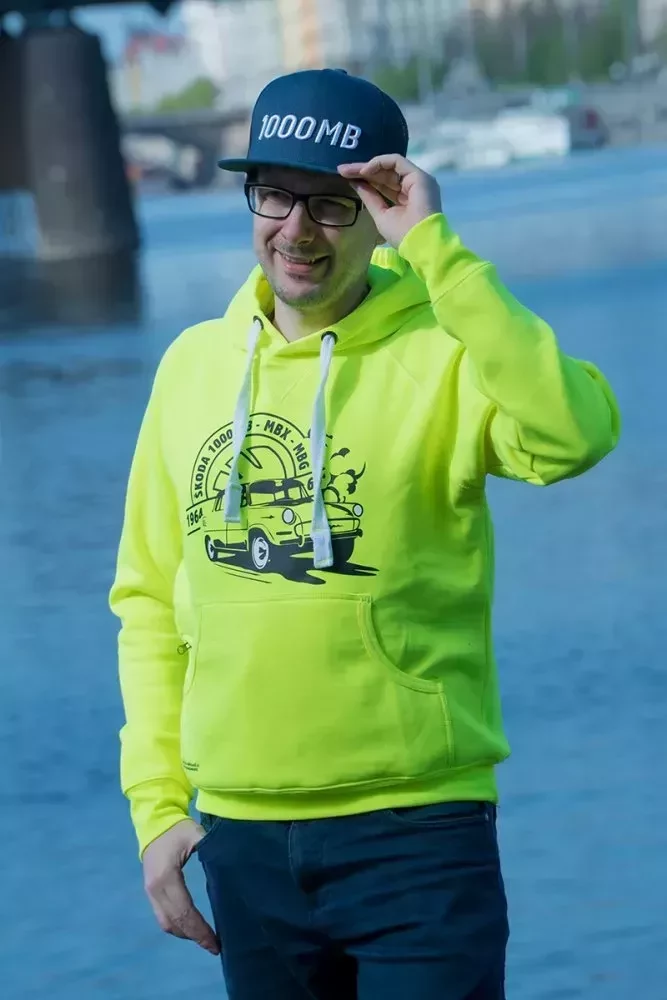 Fluorescenční pánská mikina se škodovkou 1000 MB