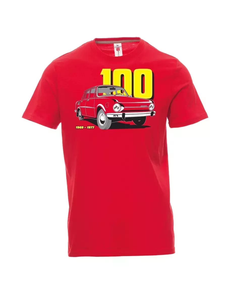 Červené pánské tričko se škodovkou 100