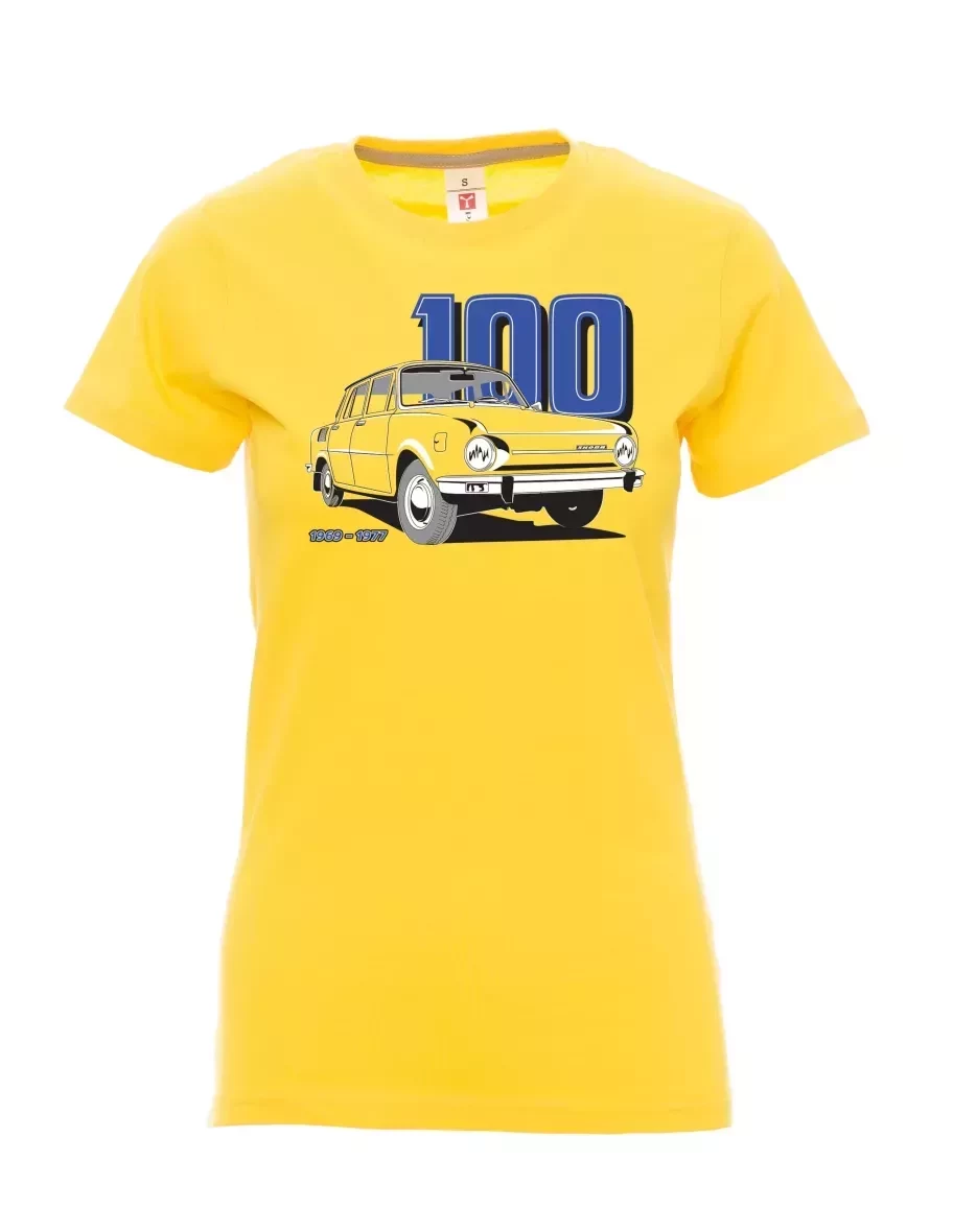 Žluté dámské tričko se škodovkou 100