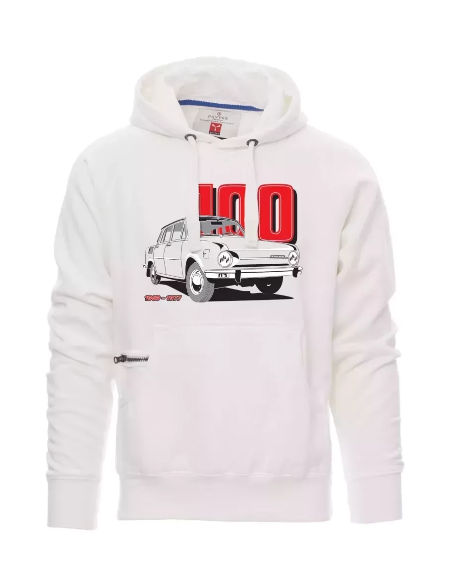 Bílá pánská mikina se škodovkou 100