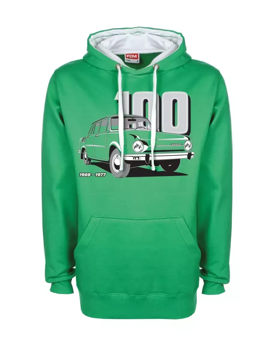 Bílo-zelená mikina se škodovkou 100