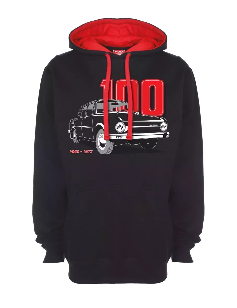 Červeno-černá mikina se škodovkou 100