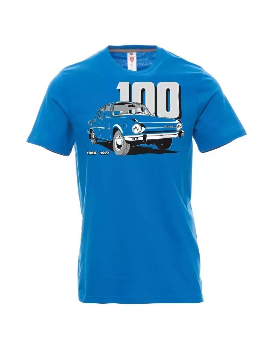 Světle modré pánské tričko se škodovkou 100