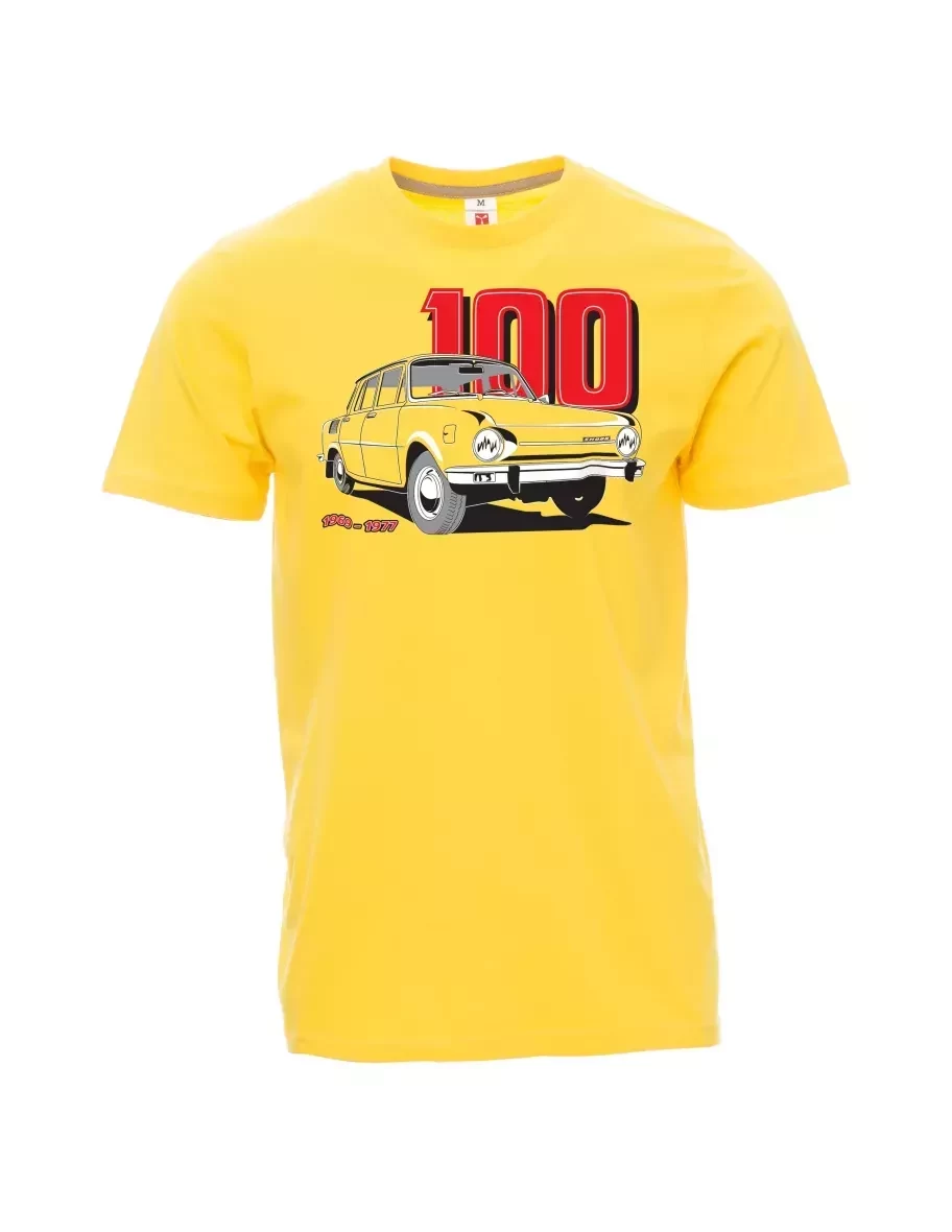 Žluté pánské tričko se škodovkou 100