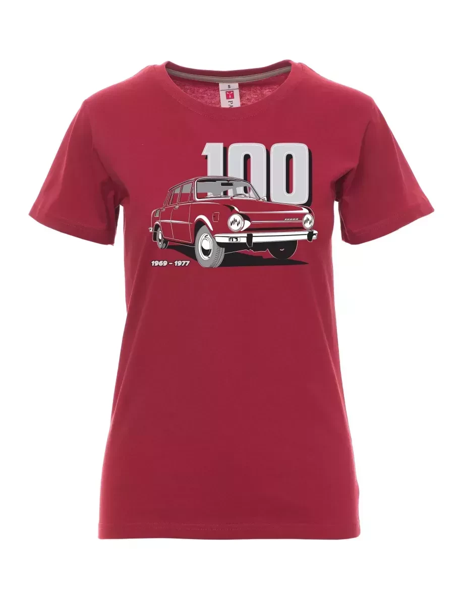 Bordó dámské tričko se škodovkou 100