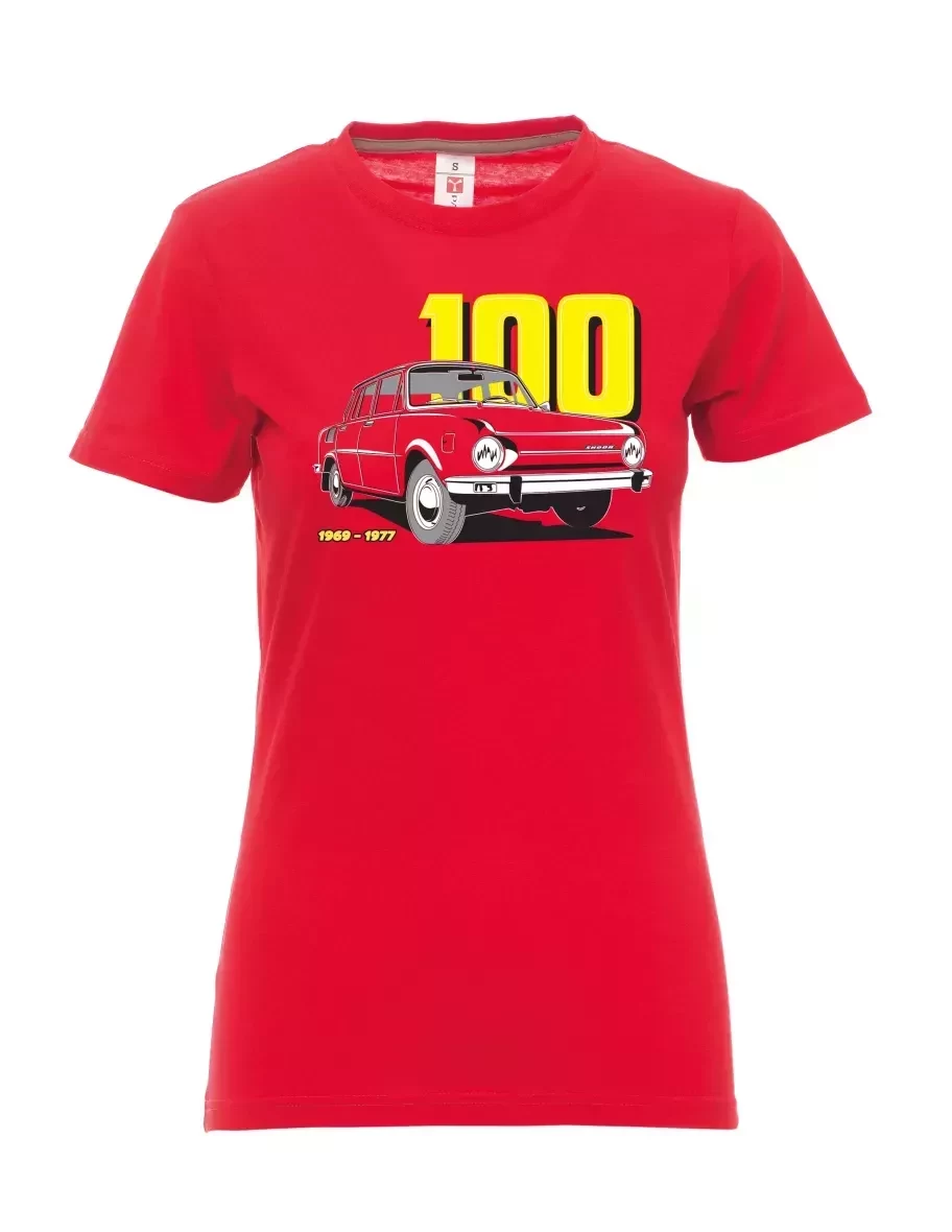 Červené dámské tričko se škodovkou 100
