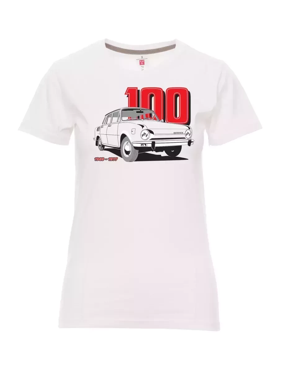 Bílé dámské tričko se škodovkou 100