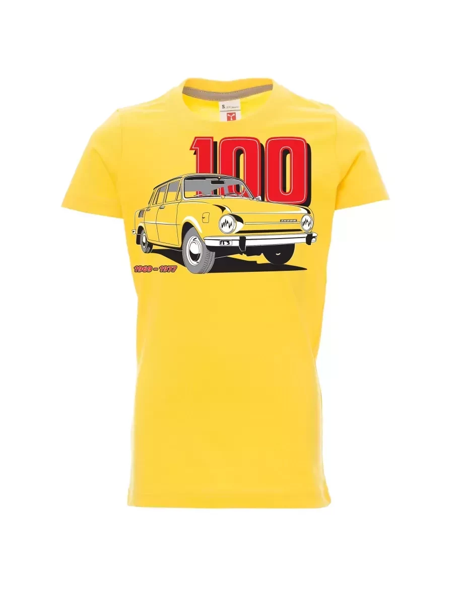 Žluté dětské tričko se škodovkou 100