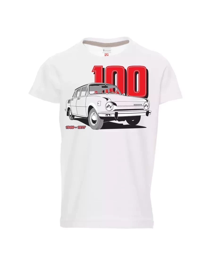 Bílé dětské tričko se škodovkou 100