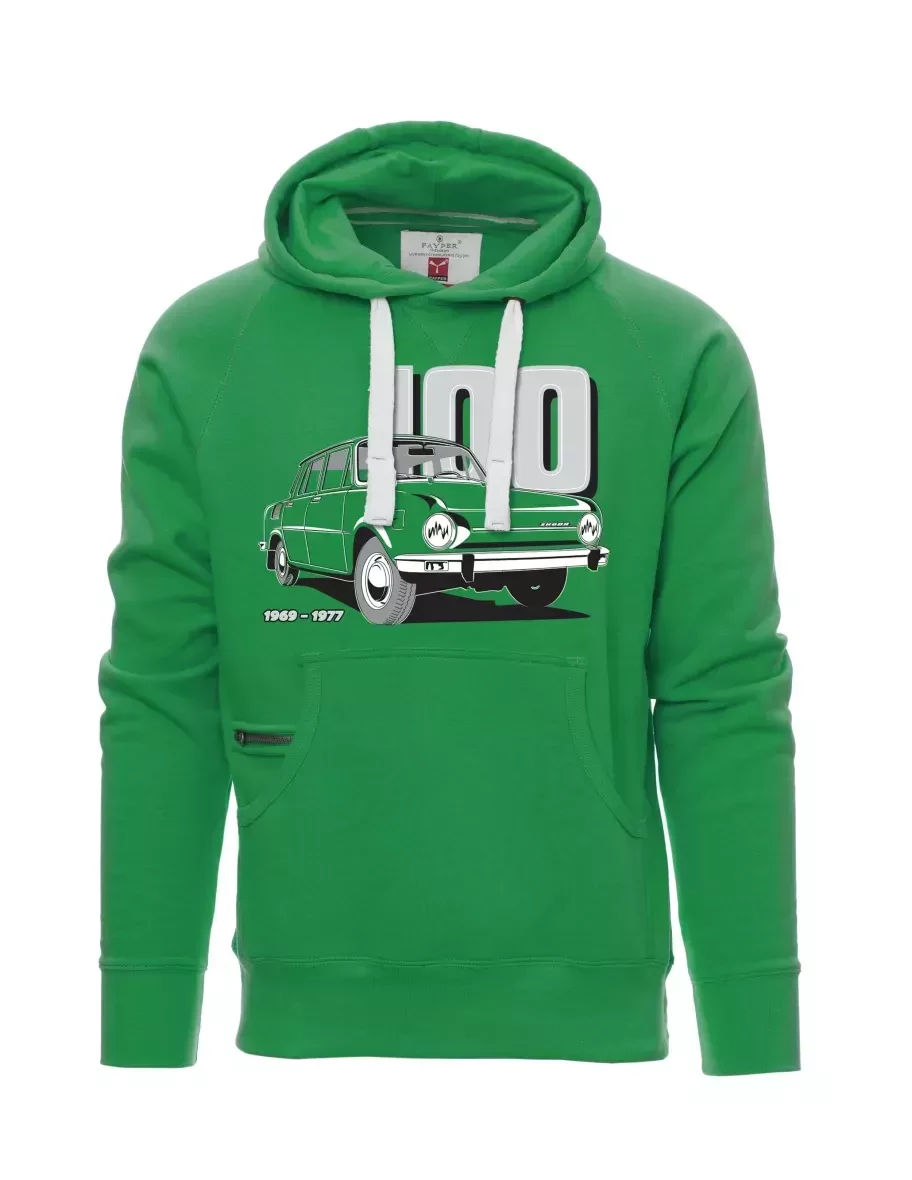Zelená pánská mikina se škodovkou 100