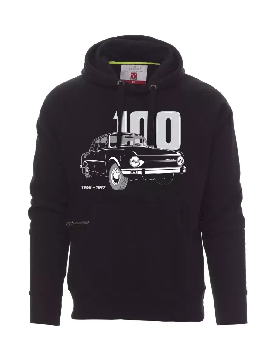Černá pánská mikina se škodovkou 100