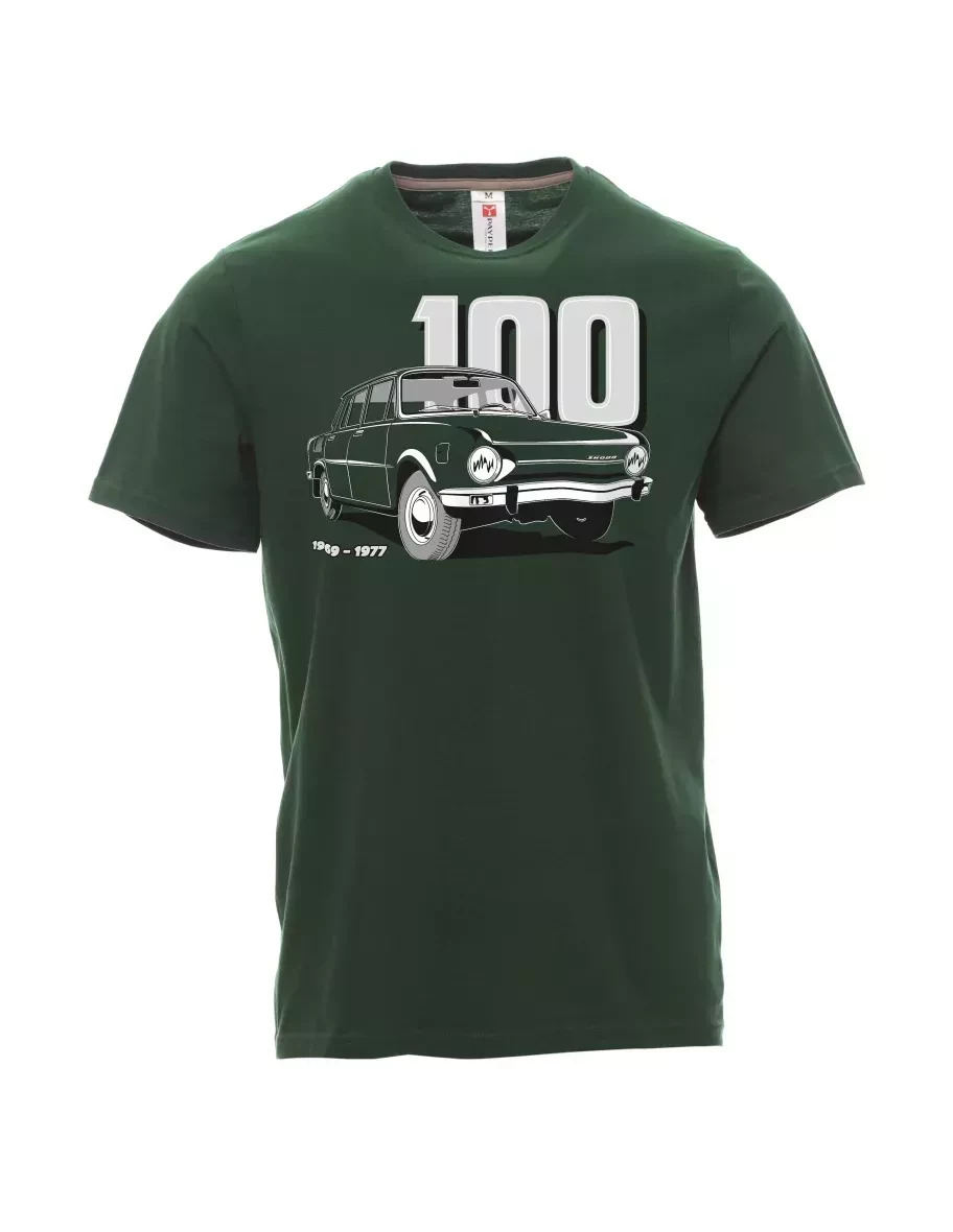 Tmavě zelené pánské tričko se škodovkou 100